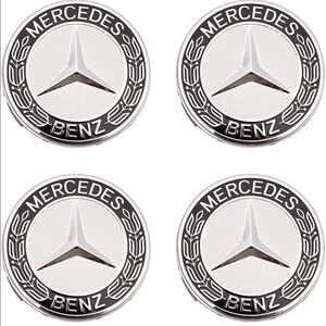 Mercedes Benz wheel center logo caps set of 4 black & silver NWT